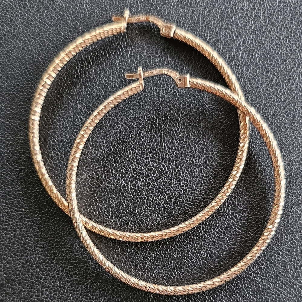 Sterling Rose Gold Diamond Etched Hoop Earrings